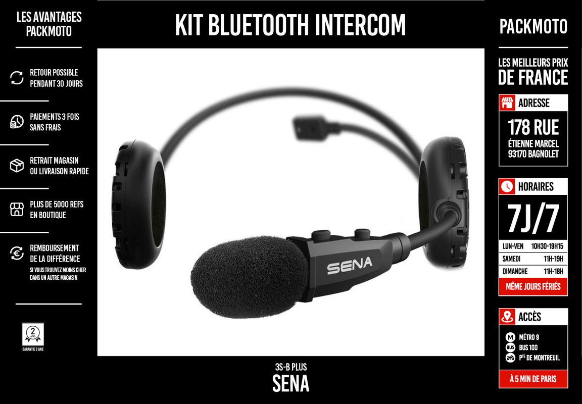 SENA 3S PLUS - Kit Bluetooth Intercom pour Casque Moto
