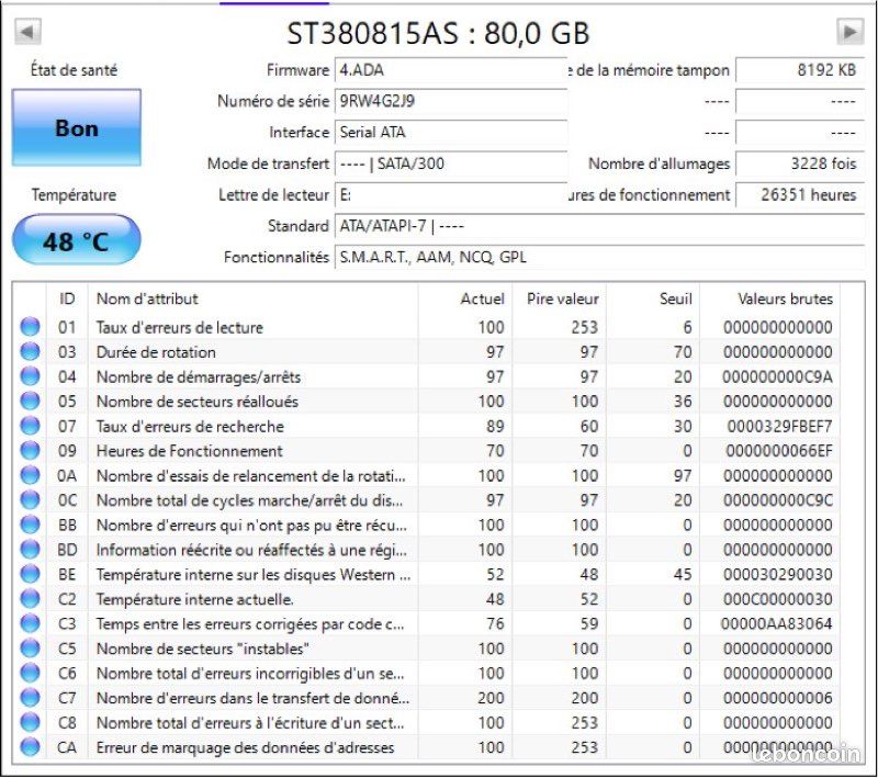 HDD disque dur SATA Seagate 80 GB (image 2)