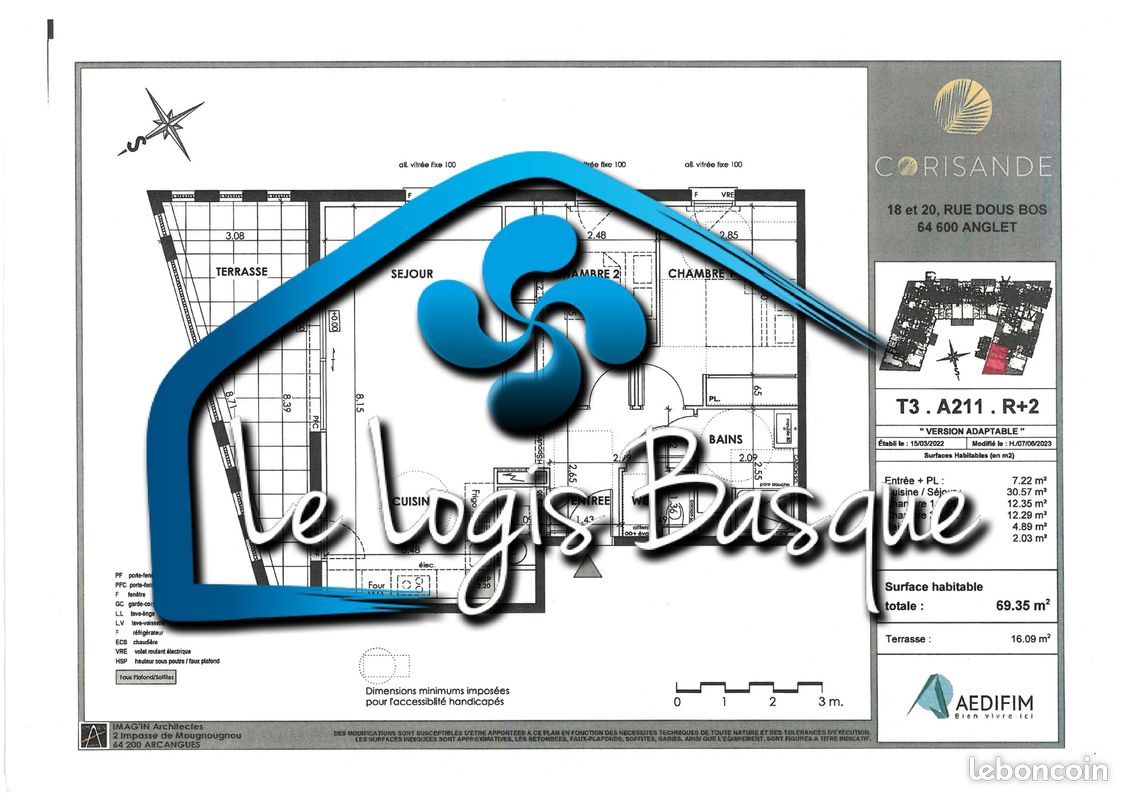 Appartement 3 pièces 69 m² · à Anglet · 69 m² · 1 218 €