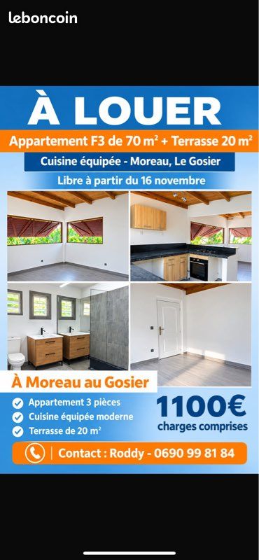 Appartement 3 pièces 70 m² · au Gosier · 70 m² · 1 100 €/mois