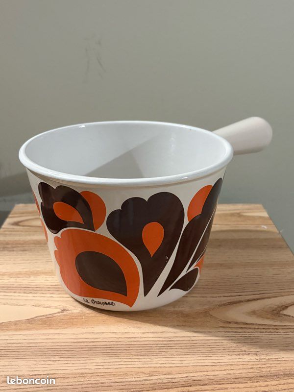Poêlon / Casserole Le Creuset Orange Années 70 – Fonte Émaillée, Fabriqué En France