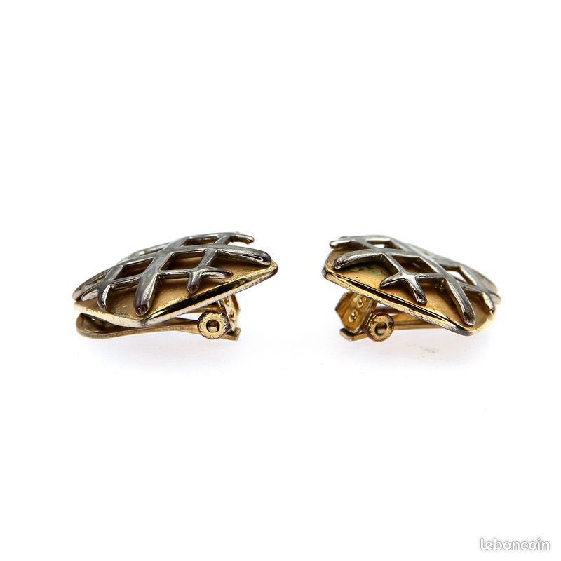 Boucles d’Oreilles Clips Vintage Doré Mat Argenté Années 80 Design Graphique Moderne Bijou Rétro Chic Minimaliste (image 4)