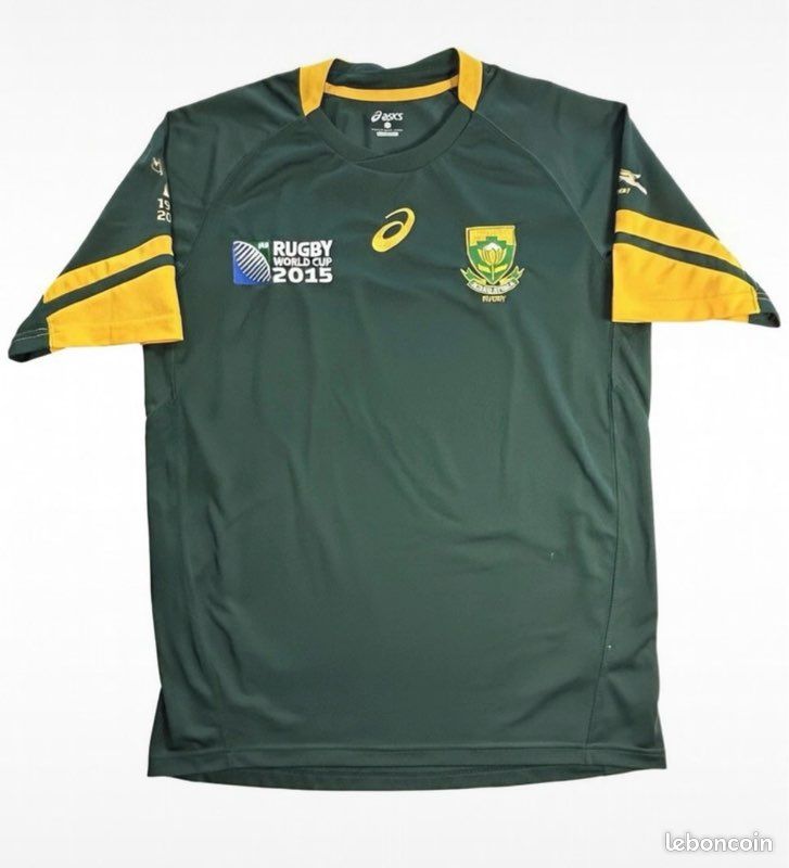 Maillot Rugby Afrique Du Sud 2019 Homme – Édition Officielle Springboks, Vert, Coupe Régulière