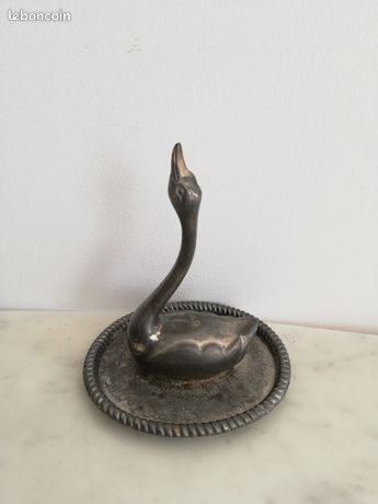 Porte-bagues Vintage En Forme De Cygne – Métal Argenté Et Doré