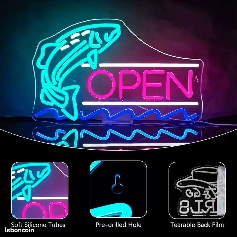 OPEN Neon Sign - Enseigne Lumineuse LED 43x23cm, Mots Néon 'Open' USB Pour Magasin, Bar, Club, Garage Ou Chambre