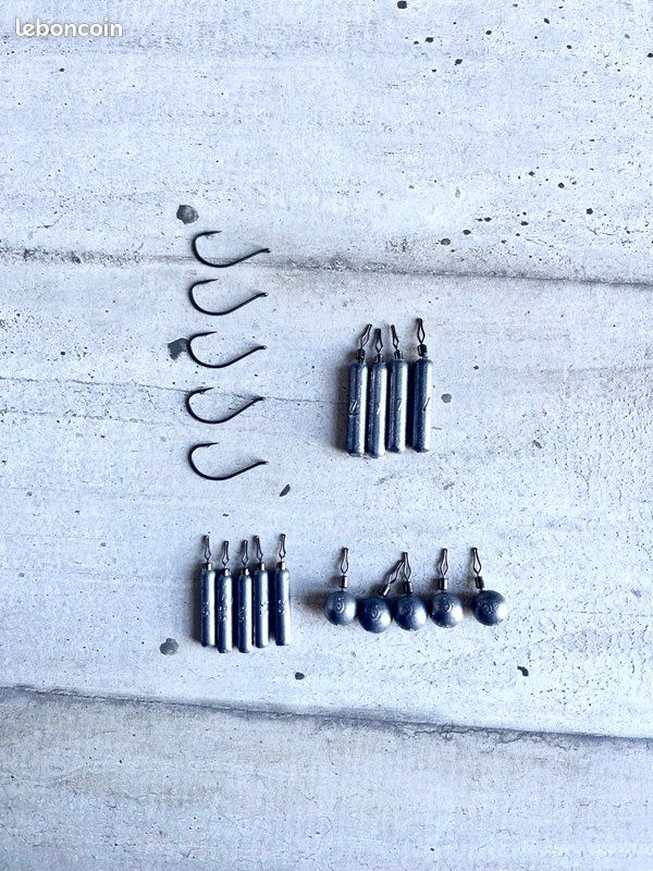 Lot de 15 plombs drop shot + 5 hameçons simple pêche leurre (image 1)