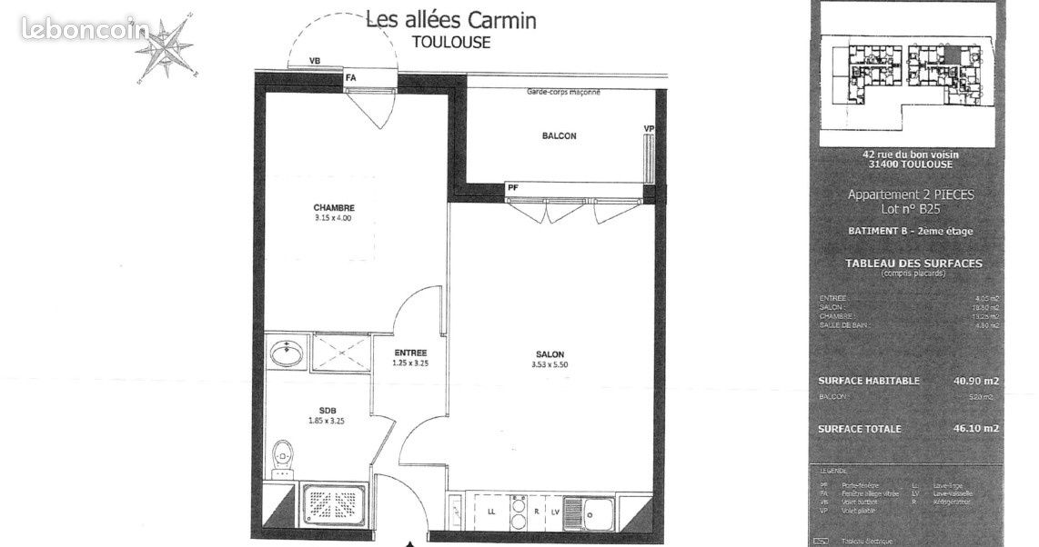 Appartement 2 pièces 41 m² · à Toulouse · 41 m² · 646 €/mois