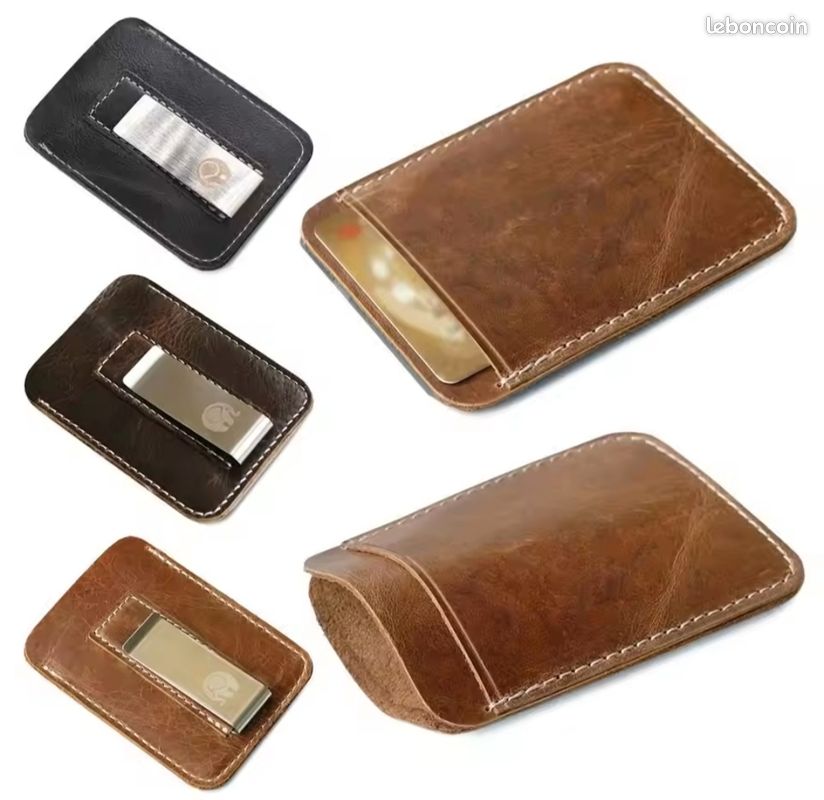 Portefeuille Cuir Véritable Avec Pince Billets Acier Inox - Compact Et Élégant