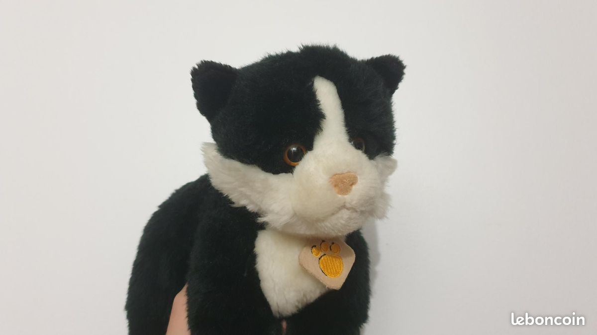 Adorable peluche de chat noir et blanc (peluche premium, marque