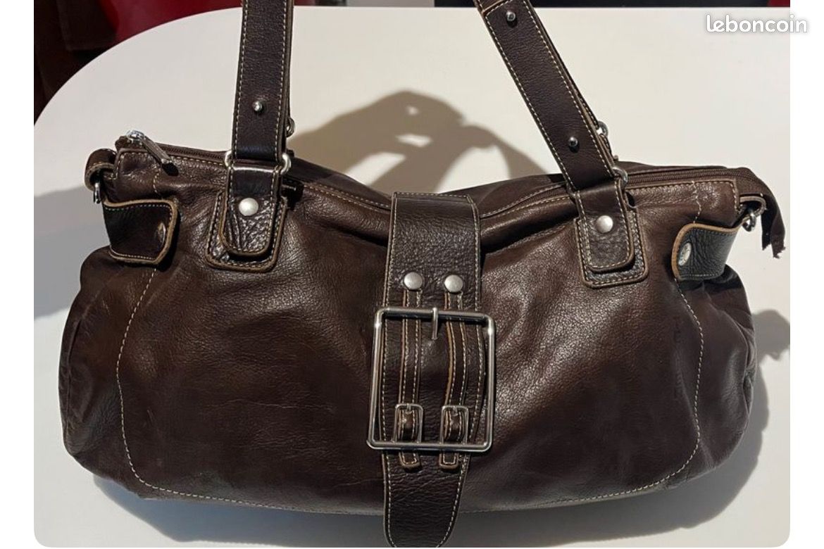Sac à Mains Marron En Cuir Texier - Occasion En Très Bon état