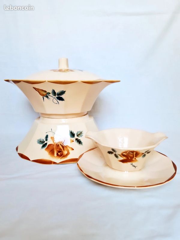 SOUPIÈRE SARREGUEMINES DÉCOR 5094 ancienne faïence Art Déco légumier Vintage EUR 45,00 - FR