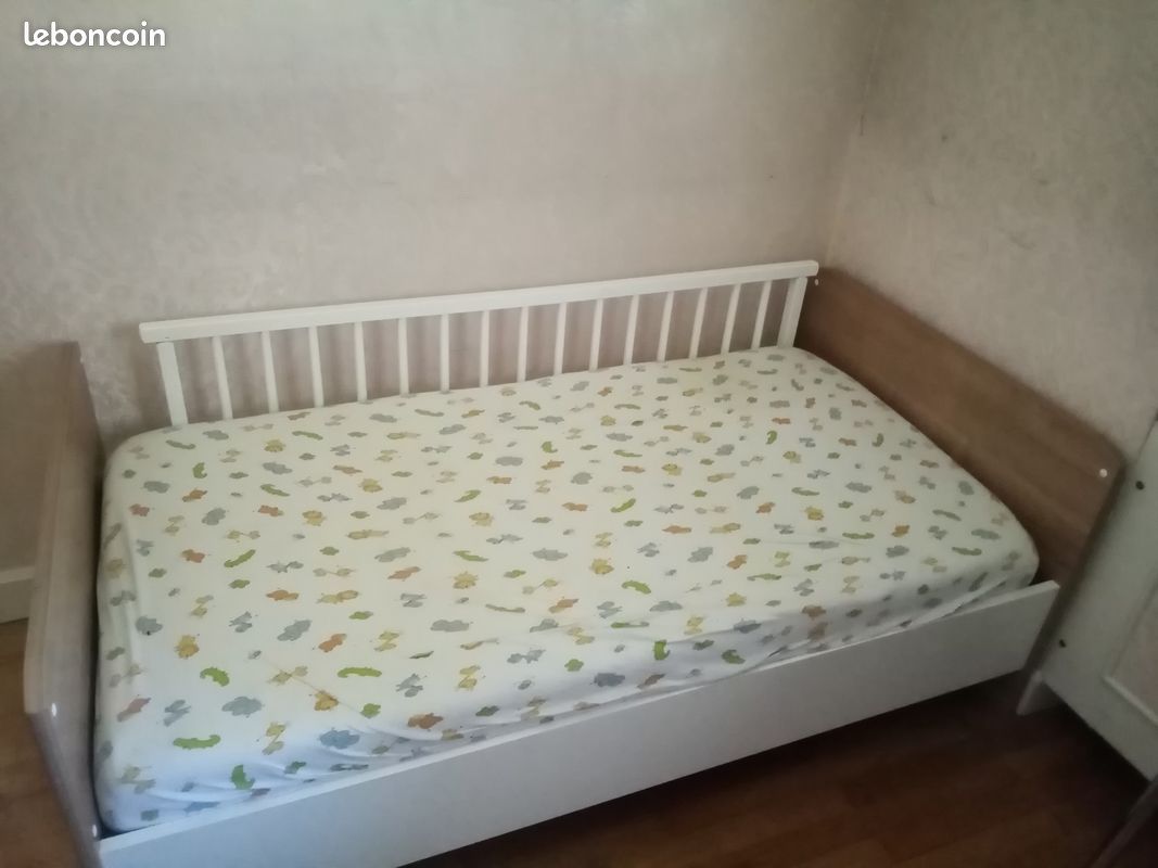 Lit évolutif de Lit bébé à barreaux à lit enfant avec matelas Bamboo + barrière de sécurité (image 1)