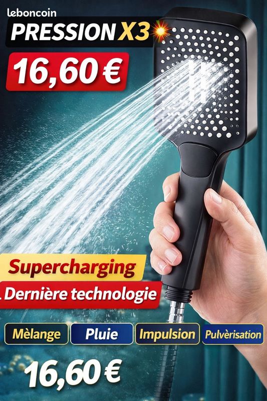 Douche 3 éléments noire (image 1)