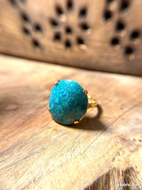 Parure Or 18 Carats Avec Cabochon Turquoise Naturelle - Boucles D'oreilles Femme - Neuf Avec étiquettes