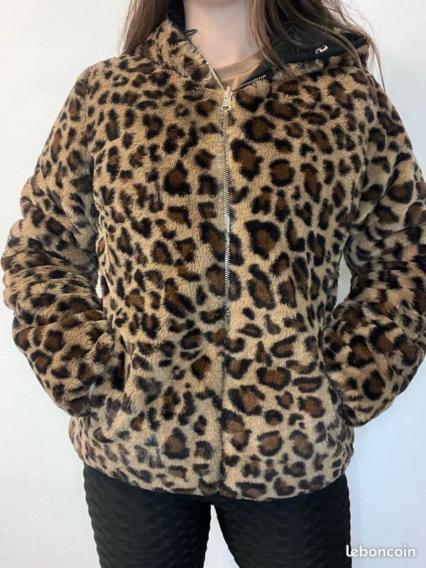 Rrongwn Veste Polaire Pour Femme - Avec Capuche - Léopard - Veste à Capuche - Col Montant - Veste En Polaire - Mode Automne - Motif Léopard - Veste D' Hiver - Manches
