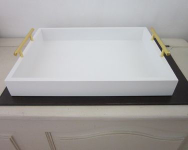 Plateau De Service En Bois Gris Rustique Fait à La Main Avec Poignées Faciles à