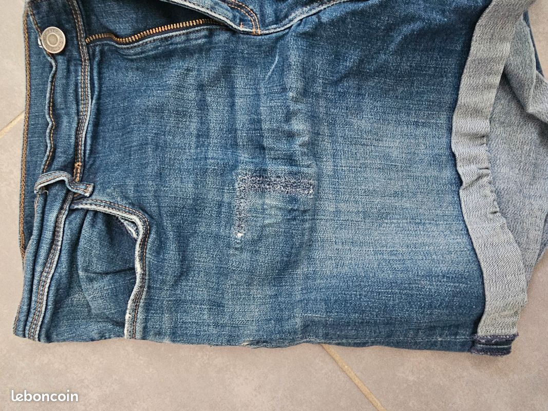 Short en Jean Bleu avec Revers Camaïeu (image 2)