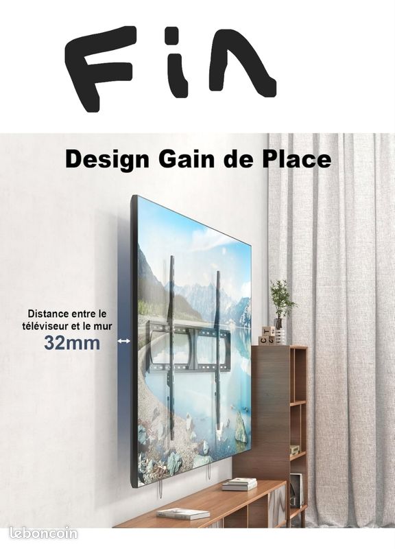 Support Tv Mural Ultra Fin Pour Tv De 66 À 140 Cm (26 À 55") Jusqu'À 45