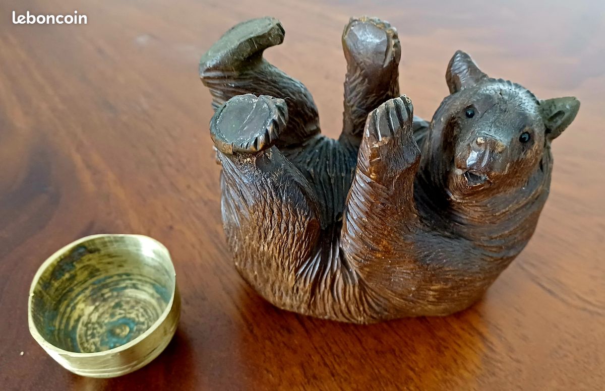 Bouchon De Bouteille Vin Forêt Noire – Ours En Bois Sculpté Avec Yeux En Perles, Fait Main