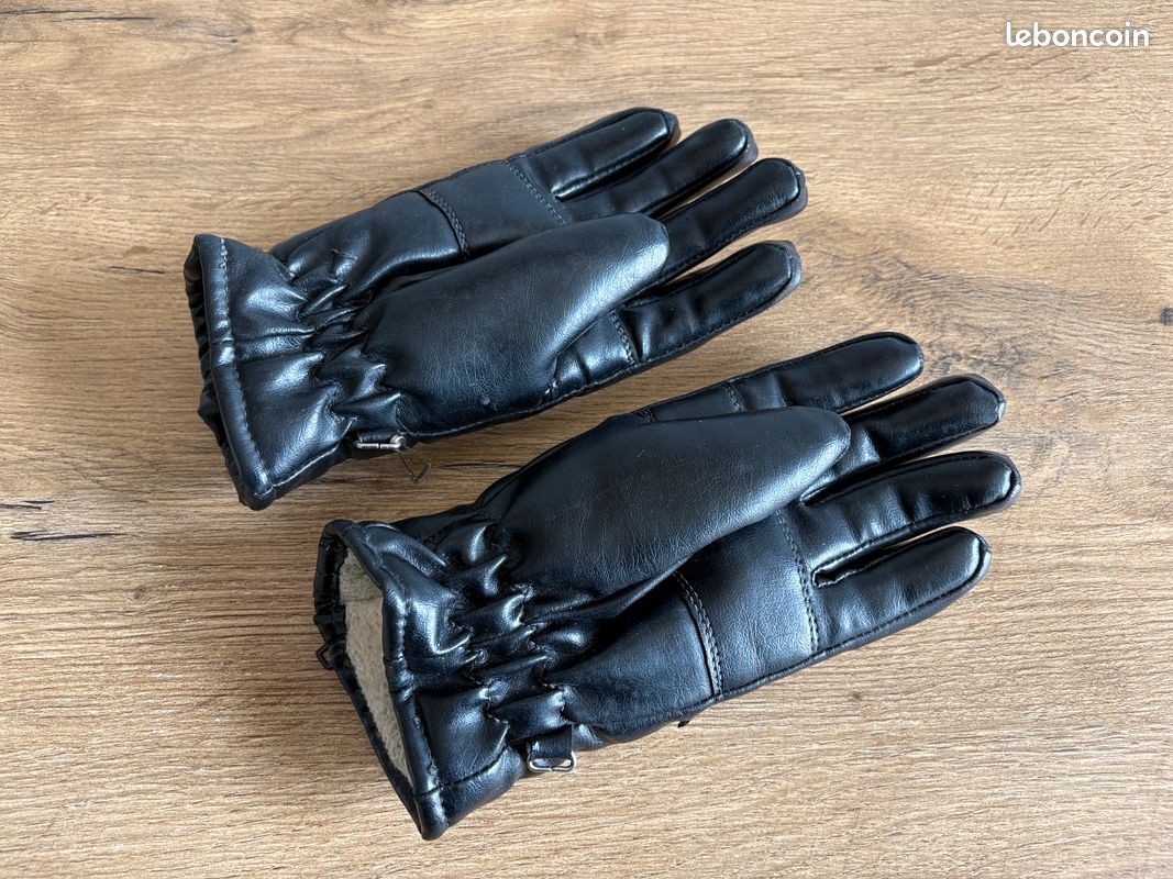 Paire De Gants De Ski Vintage Années 80 - Cuir Bleu Et Blanc - Déco Chalet