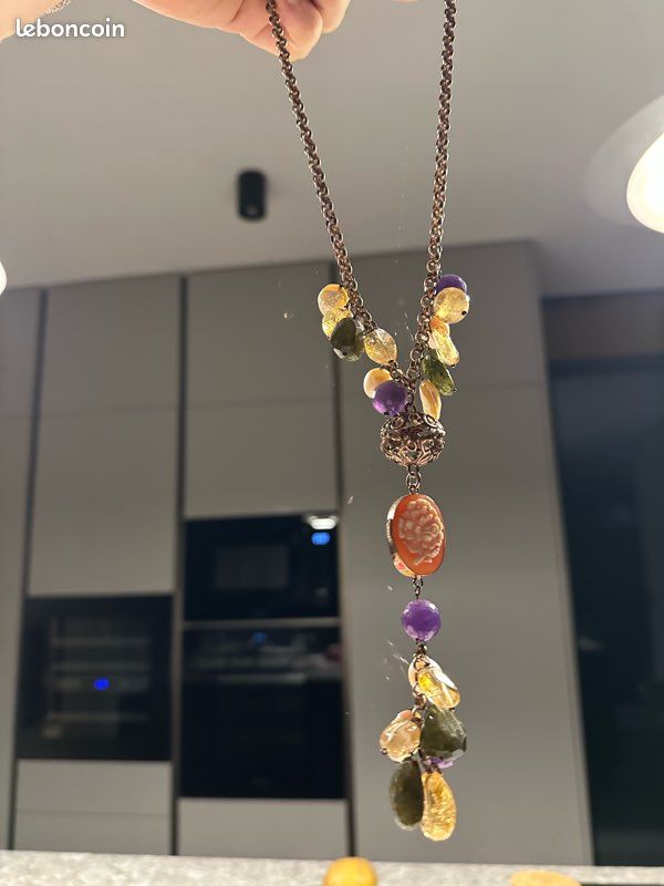 Collier Ancien En Pierres Naturelles - Pièce Unique Vintage, Matière Minérale Authentique