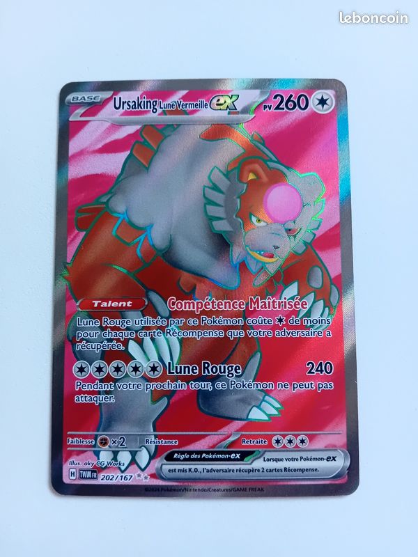 Carte Pokémon : Ursaking Lune Vermeille EX 202/167 Mascarade Crépusculaire NEUF Carte Pokémon : Ursaking Lune Vermeille EX 202/167 Mascarade Crépusculaire NEUF