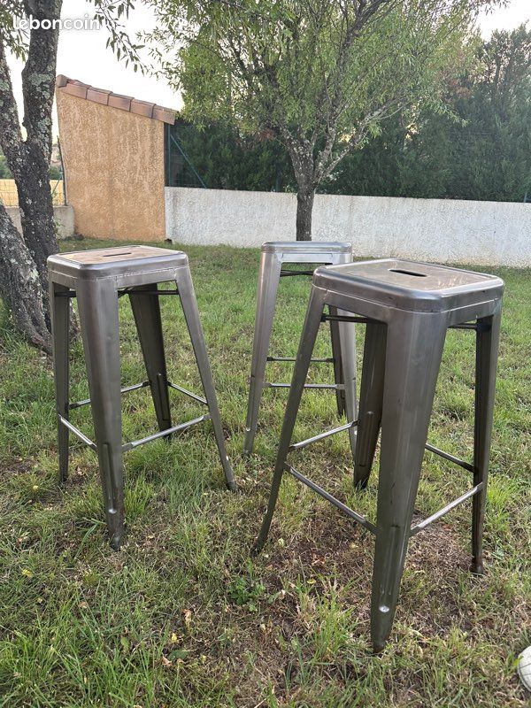 Lot de 4 Tabouret bar Haut en Acier Brossé (image 1)