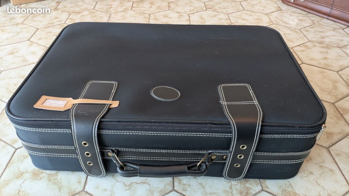 Valise Vintage Des Années 40 En Tweed Multicolore - Garniture Cuir - JCE