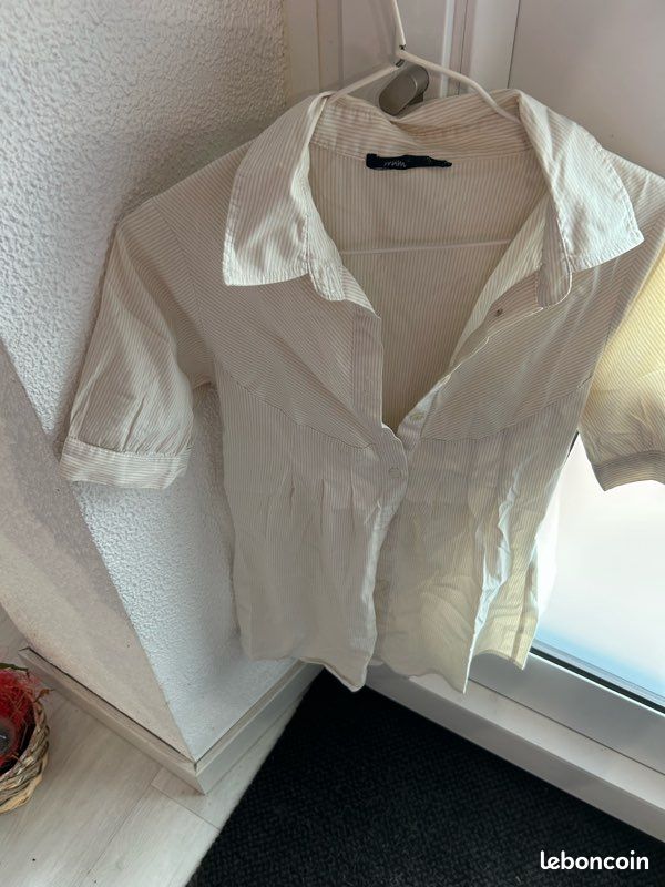 Chemise blanches rayée manches courtes (image 1)