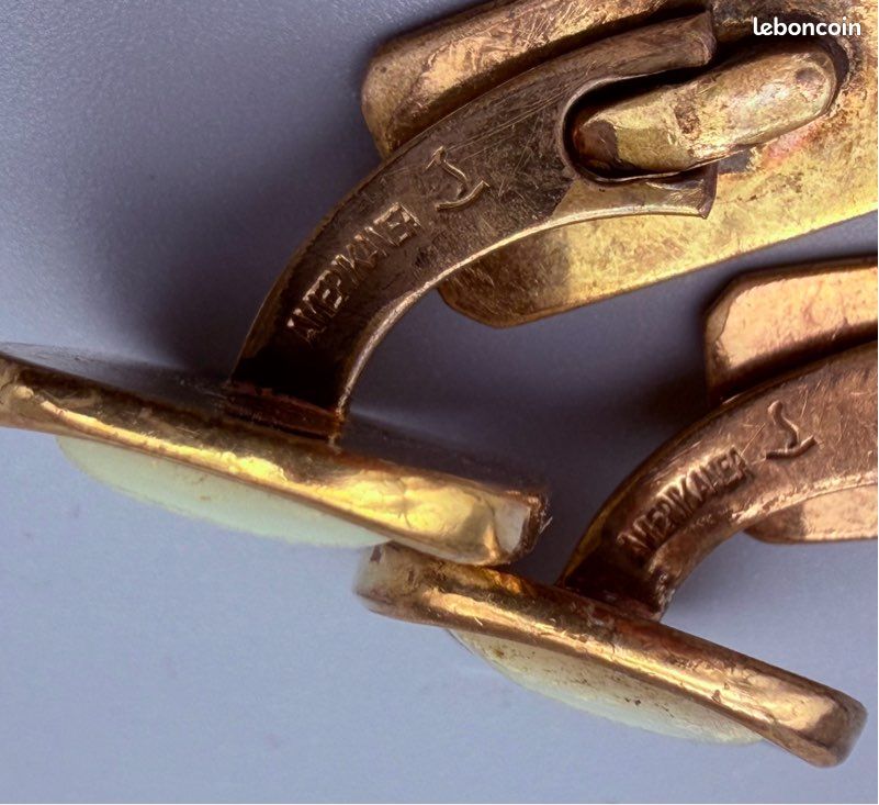 Boutons De Manchette Vintage Plaqué Or Et Nacre - Années 1950 - Très Bon état Occasion
