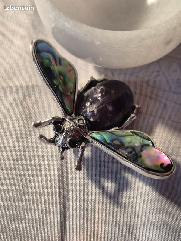 Broche Pendentif 2 En 1 Insecte En Aventurine - Épingle à écharpe En Pierre Précieuse Verte Argentée