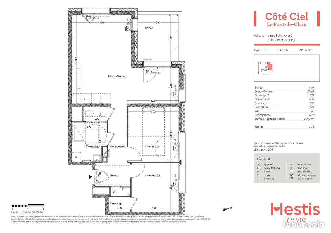 Appartement 3 pièces 66 m² · à Le Pont-de-Claix · 66 m² · 874 €