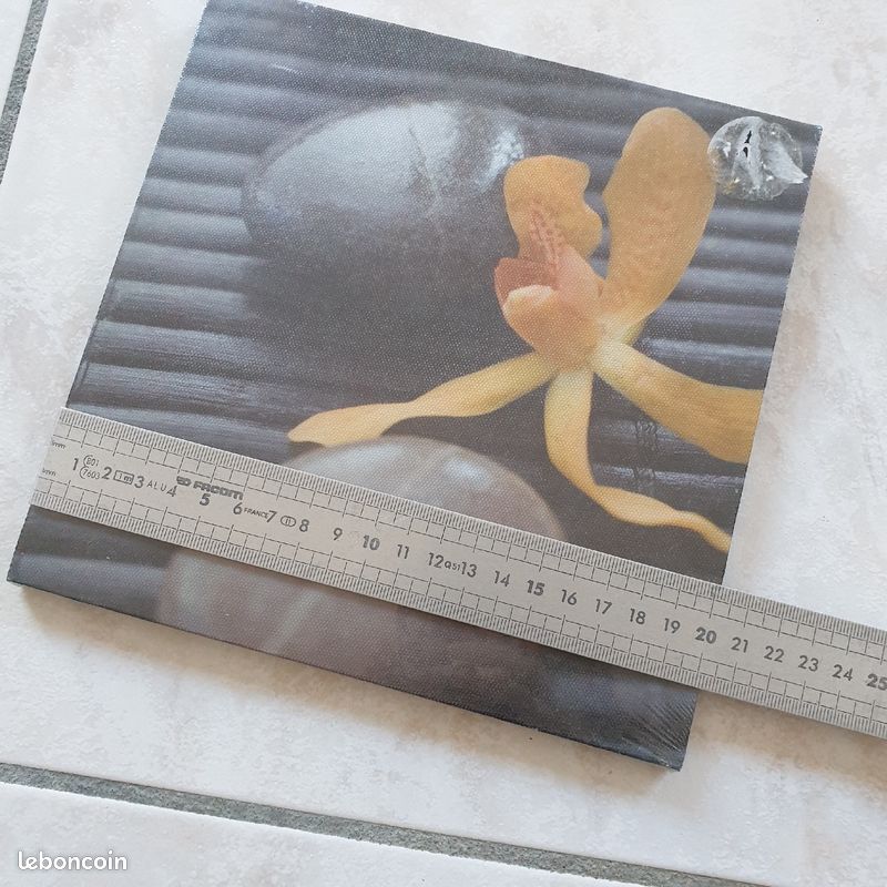 Toile imprimée sur cadre bois, photo fleur cailloux, 20x20 cm (image 6)