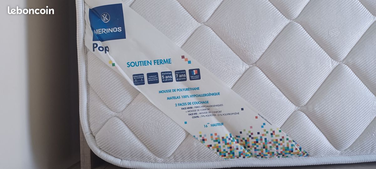 Ensemble lit 90 cm + sommier + matelas + chevet assorti (image 9)