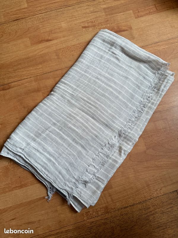 Cheche Foulard Gris Clair Rayures Blanches (image 5)