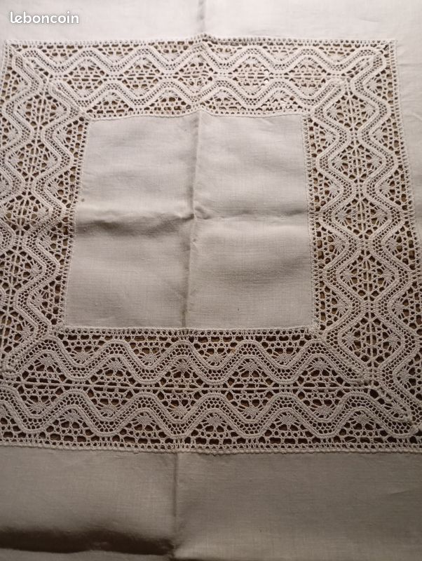 Nappe Brodée Ancienne Italienne - 90x90 Cm, Couleur Crème, Coton, Neuve Avec étiquettes
