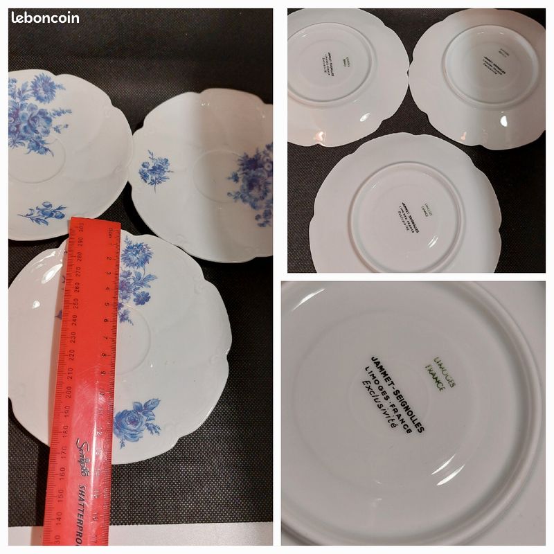 Lot De 6 Assiettes Plates Porcelain De Limoges Jammet Seignolles - Filet Platine - Diamètre 25cm