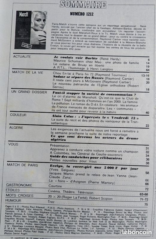Paris Match n°1212 # 29.07 1972 EVELYN COVER GIRL HARDY FACE BARBIE CONSOMMATION (image 2)