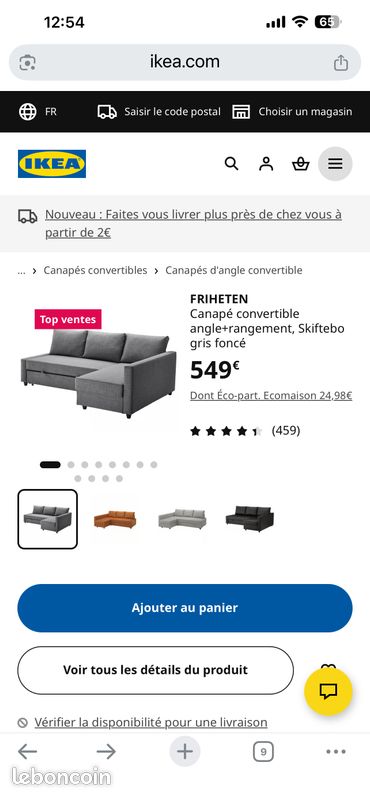 Canapé d’angle IKEA gris convertible et avec rangement (image 5)