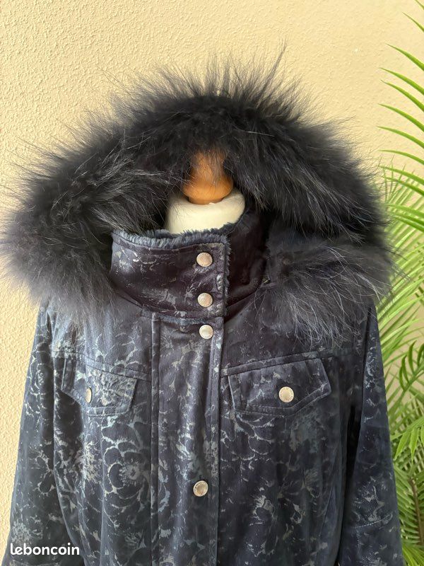🧥 Manteau Parka Fred Sabatier T44 XL Bleu Marine Vraie Fourrure Raton Laveur Chaud (image 5)