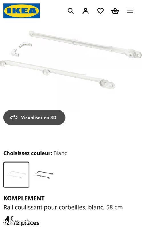 KOMPLEMENT Corbeille en filet, blanc, 100x58 cm + Rail coulissant pour corbeilles, blanc, 58 cm (image 5)