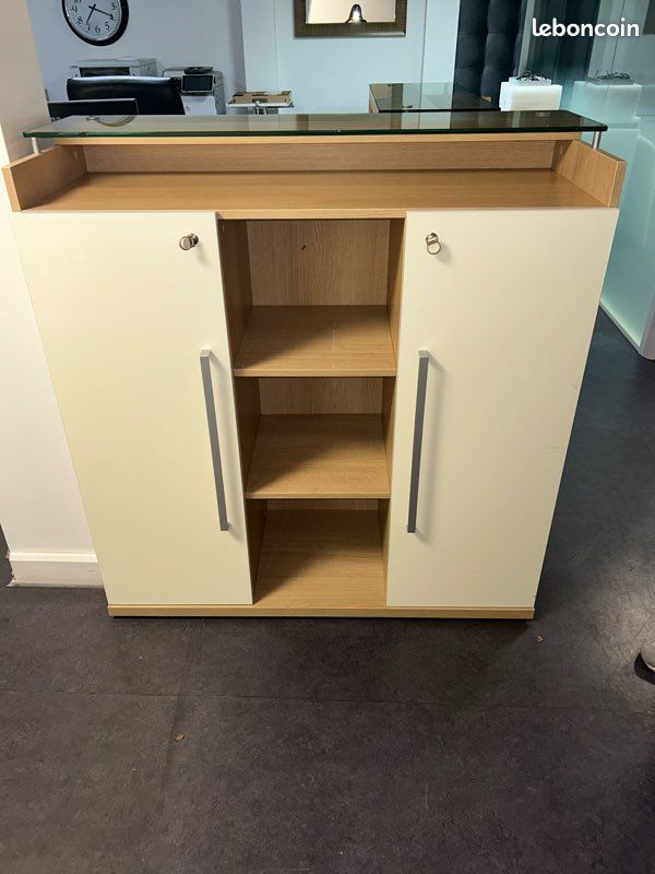 Meuble bureau 160 cm avec plateau en verre – très bon état (image 1)