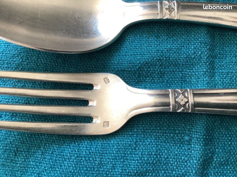 Set de Baptême Art Déco Vintage Métal argenté avec poinçons (image 9)