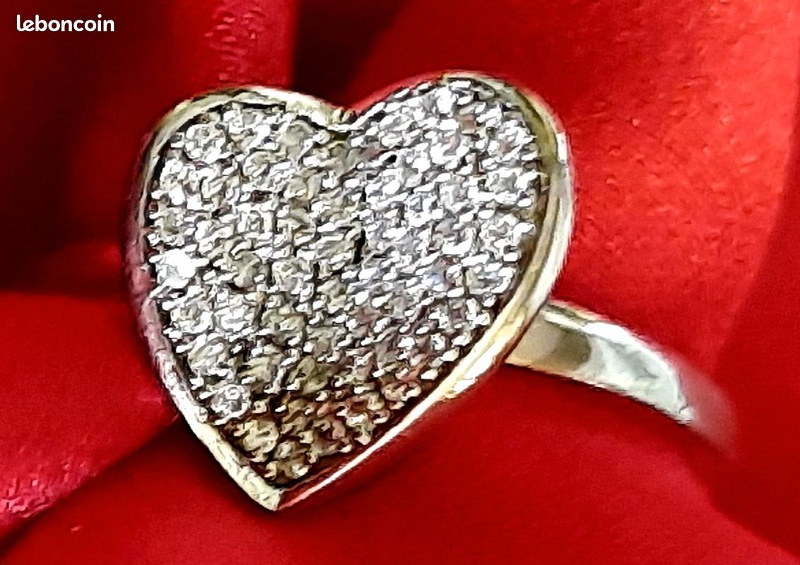 Bague argent925e taille55 cœur incrustations métal sculpté (image 1)