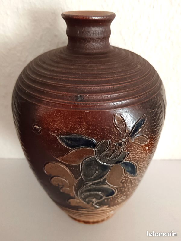 AJC ? Ancienne poterie grès motif floral (image 6)