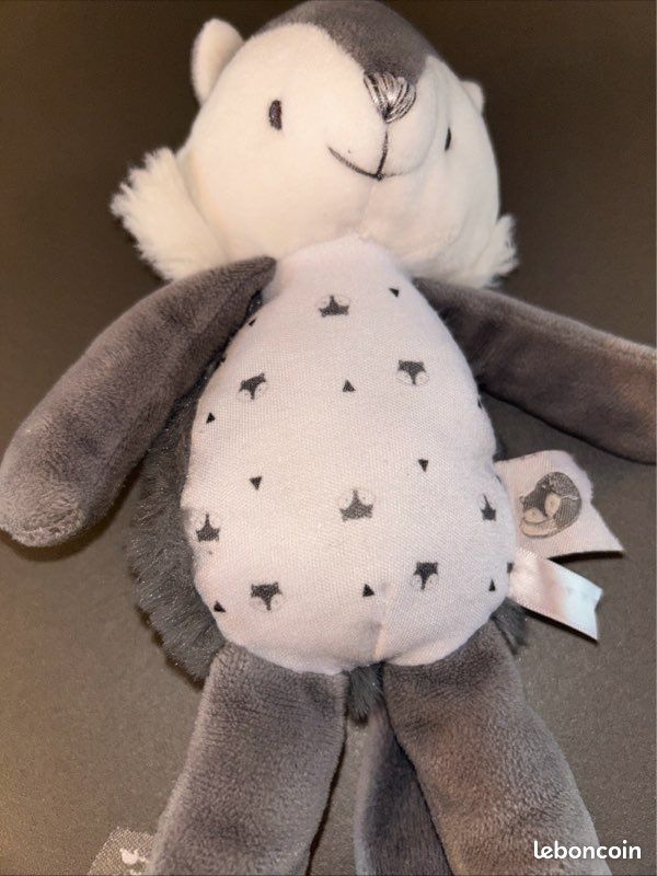 Doudou Peluche Little Fox Renard Loup Blanc Gris P'tit Bisou ptit Bisou (image 4)