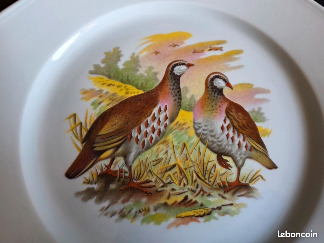 Lot de 6 assiettes plates octogonales décor chasse / gibier - 25,5 cm (image 10)