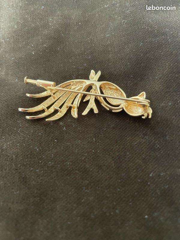Broche Ancienne Art Déco / Nouveau Créateur – Oiseaux – Métal Plaqué Or 18 Microns