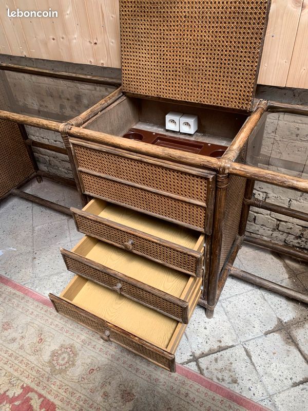 Ancien meuble de métier de coiffeur en rotin (image 9)