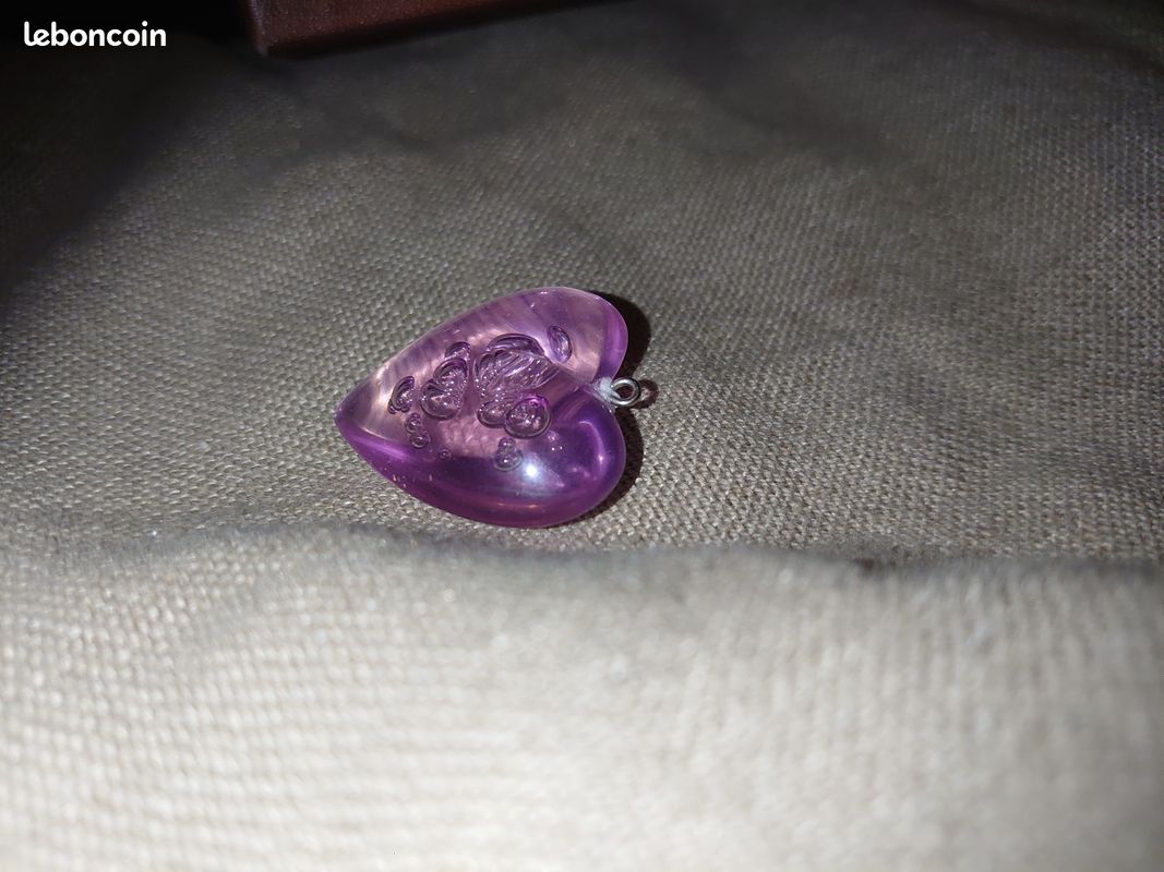 Pendentif grand coeur couleur parme translucide à bulle Vintage (image 16)